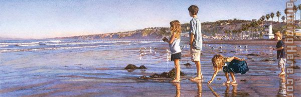 Children on La Jolla Shores painting - Steve Hanks Children on La Jolla Shores art painting